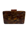 Brown Herringbone Box Clutch