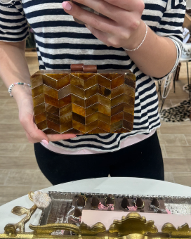Brown Herringbone Box Clutch