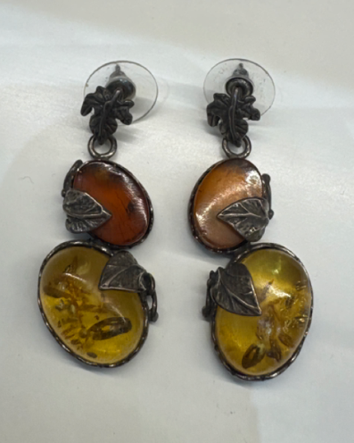 Vintage Colorado Amber Sterling Silver Earrings