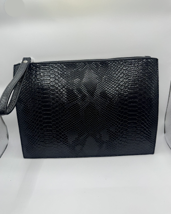 Black Python Snakeskin Clutch Wristlet