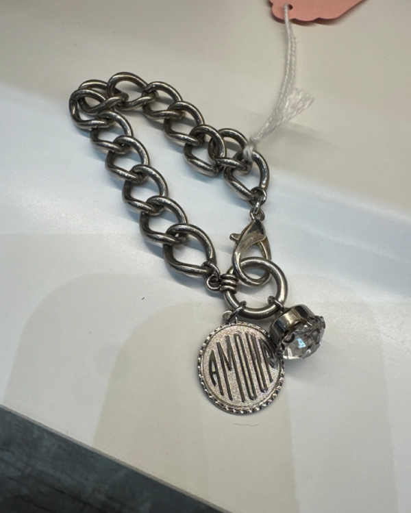 Silver Chunky Chain Bracelet with Monogram Disc