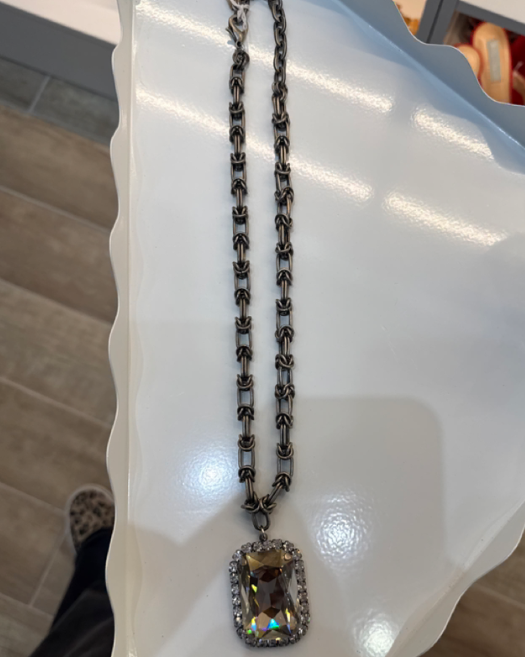 TOVA Silver Plated Brass Rhinestone Necklace