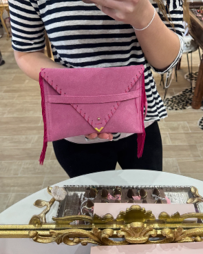 Hot Pink Feather Bag with Pearl Handle