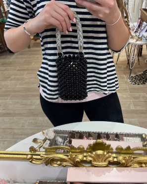 Black Beaded Bucket Bag