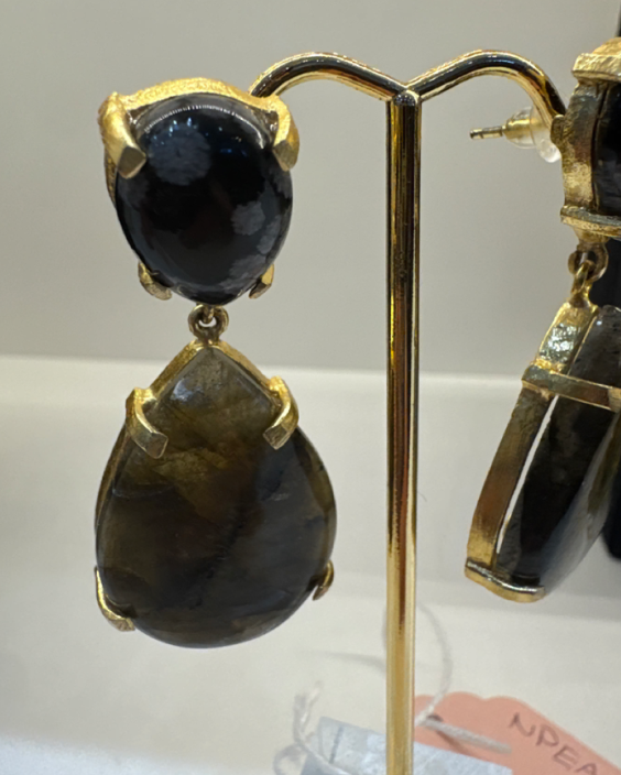 Labradorite & Black Obsidian Gold Statement Earrings