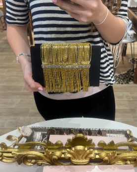 Luxury Silk Clutch with Gold Fringe