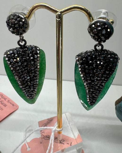 Black & Green Rhinestone Triangle Earrings