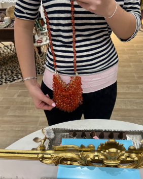 Orange Beaded Mini Crossbody Bag