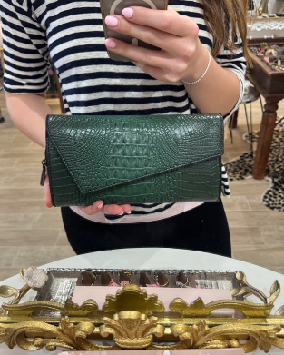 Green Crocodile Pattern Clutch