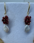 Garnet & Freshwater Pearl French Hook Earrings