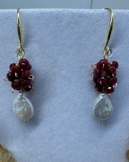 Garnet & Freshwater Pearl French Hook Earrings
