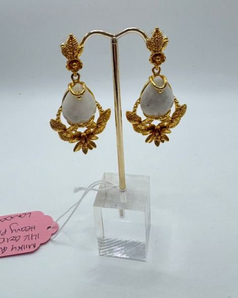Milky Quartz 14K Gold Heavy Plated Earrings