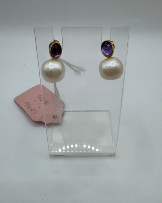 Amethyst & Pearl Gold Vermeil Earrings
