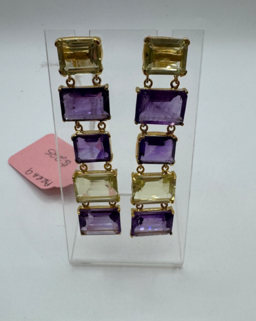 Lemon Quartz & Amethyst Gold Statement Earrings