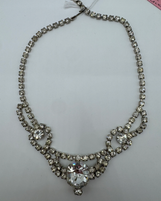 Vintage Rhinestone Swirl Hook & Eye Necklace