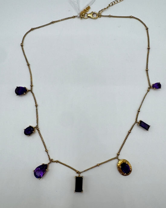 18K Gold Amethyst Multi-Shape Statement Necklace