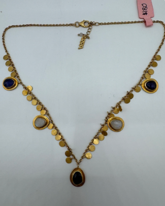 18K Gold Moonstone & Amethyst Coin Necklace