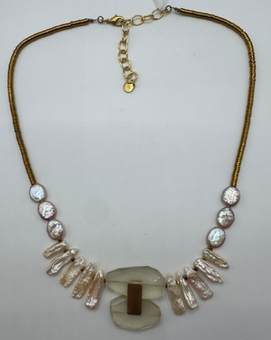 Freshwater Pearl, Chalcedony & Hematite Necklace