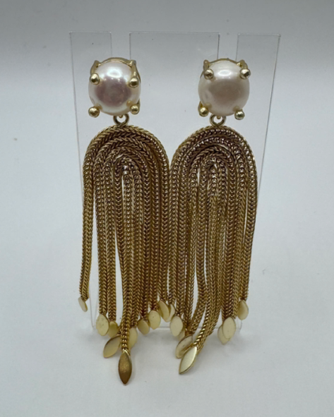Gold Chain Fringe Pearl Earrings