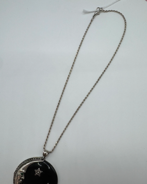Vintage Designer Sterling Onyx Moon Necklace