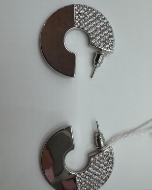 Silver Half Hoop Rhinestone Earrings