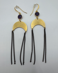 Plated Brass Amethyst Half-Moon Statement Earrings
