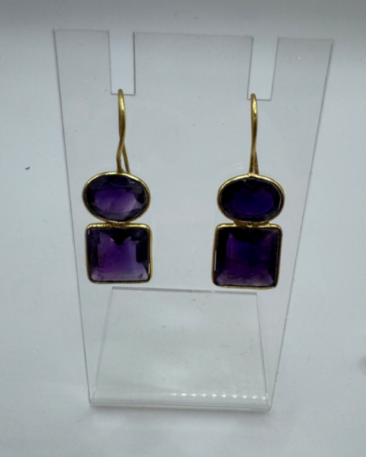 Amethyst Gold Over Silver Earrings