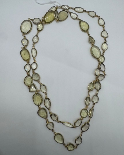 14K Gold Lemon Quartz Opera Necklace