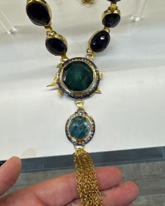 Lapis, Aventurine & Onyx 18K Gold Statement Necklace