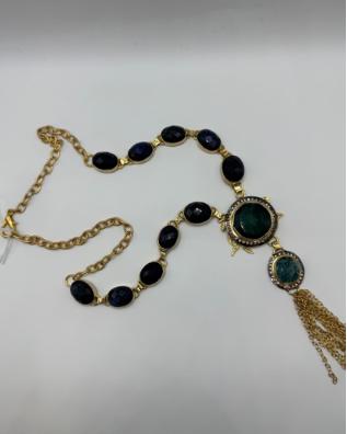 Lapis, Aventurine & Onyx 18K Gold Statement Necklace