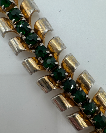 Vintage Silvertone Emerald Rhinestone Bracelet