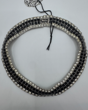 1980s Les Bernard CZ & Enamel Bib Collar Necklace