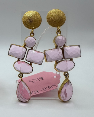 18K Gold Plated Earrings with Blue Topaz or Pink Stone