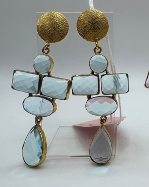 18K Gold Plated Earrings with Blue Topaz or Pink Stone
