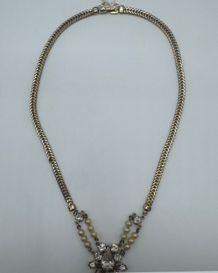Vintage Pearl & Rhinestone Anne Boleyn Style Necklace