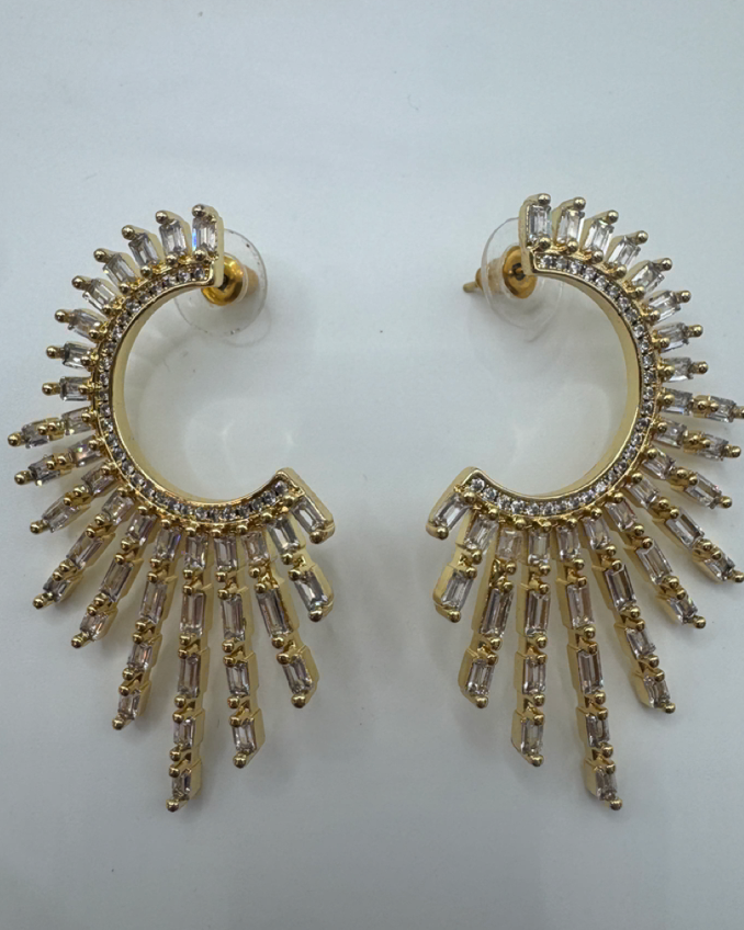 18K Gold Plated Sunburst CZ Drop Earrings