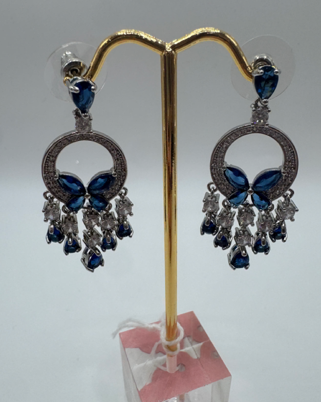 Blue Butterfly Pavé Costume Statement Earrings
