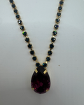 Dark Beaded & Amethyst Teardrop Pendant Necklace