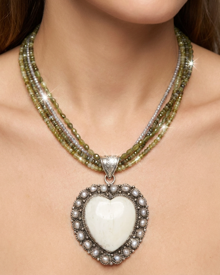 Bone Heart Green Agate Necklace