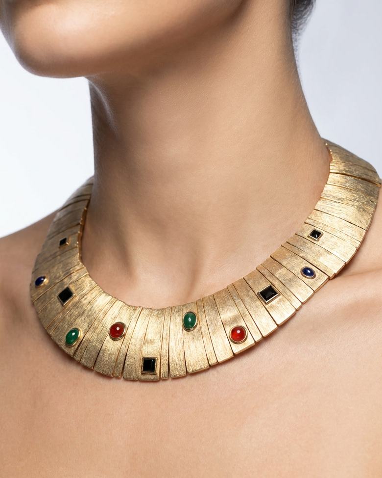 Vintage 1970's Leslie Bernard Egyptian Collar Necklace