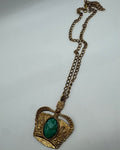 Vintage Crown Green Bead Necklace