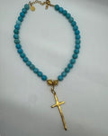 24k Gold-Plated Baroque Cross Bead Necklace