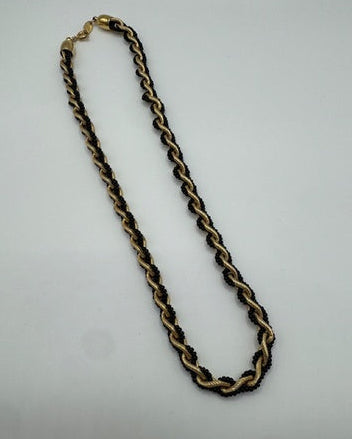 Vintage TRIFARI Black Bead Gold Necklace