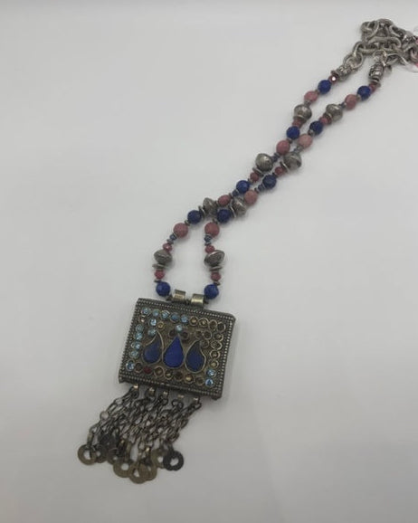 Genuine Stone Necklace with Vintage Prayer Box