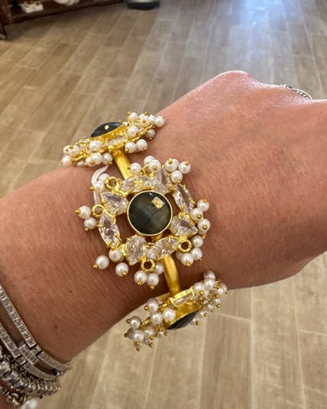 Labradorite Seed Pearl Rhinestone Bracelet